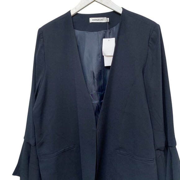 JUSTFAB Black Jacket Plus Size 2X Women Open Front Blazer Drama Sleeve NWT - Picture 2 of 11